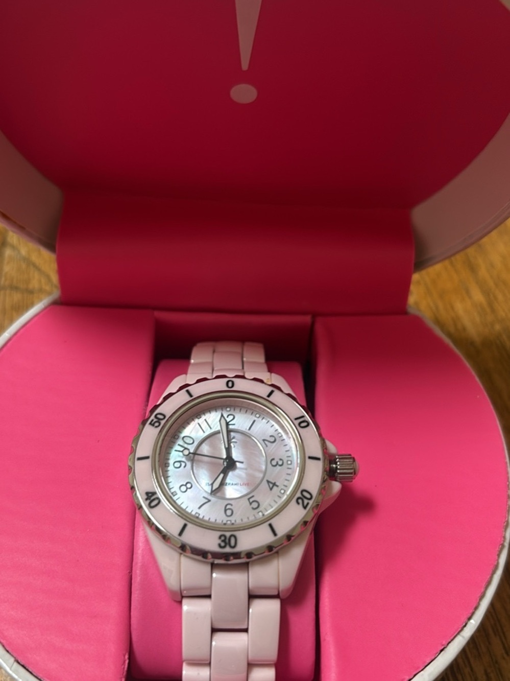 Isaac Mizrahi Pink Ceramic Bracelet Watch with Mother-of-Pearl Dial